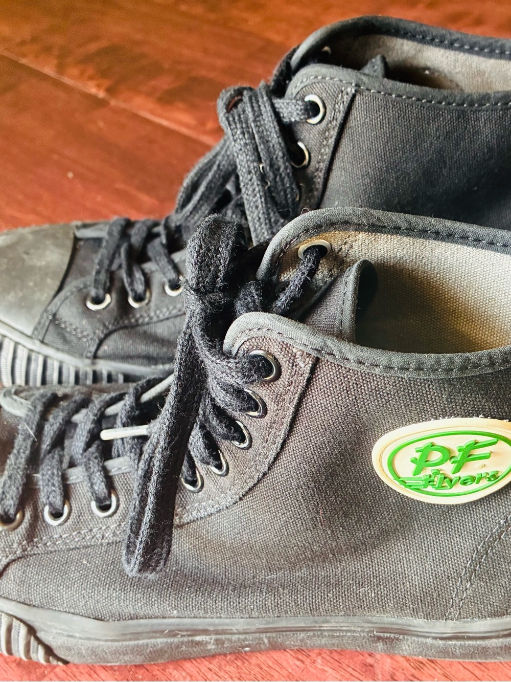 P.F. Flyers Men's Black Canvas High-Top Sneakers with Green Logo Patch